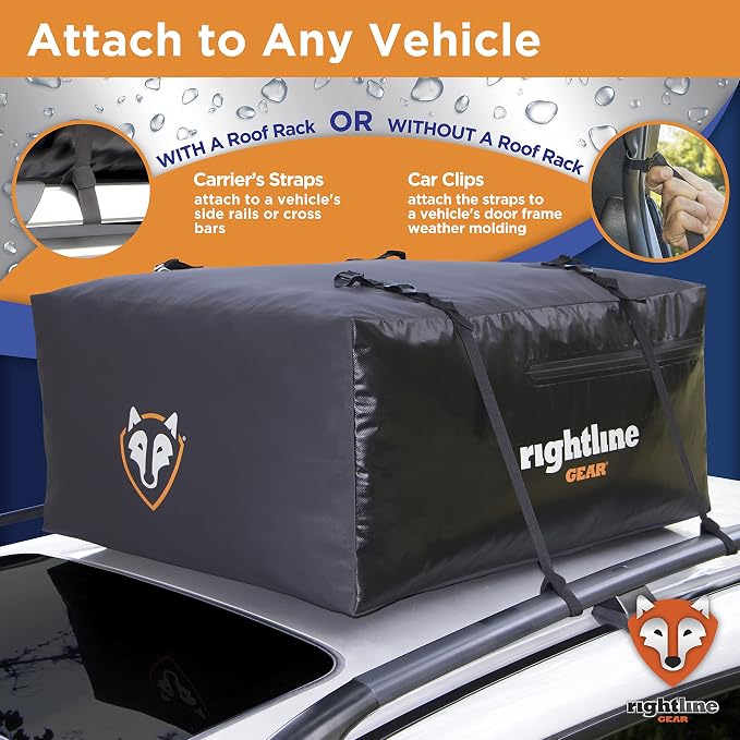 Rightline Gear Sport Jr Waterproof Rooftop Cargo Carrier for Top of Vehicle, Attaches With or Without Roof Rack, 10 Cubic Feet, Black
