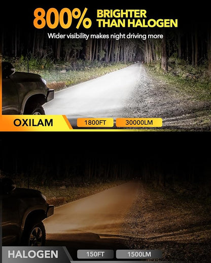 OXILAM 9006 HB4 Fog Light Bulbs, 30000LM 800% Brightness, 6500K Cool White, Plug-and-Play, Canbus Ready, Pack of 2