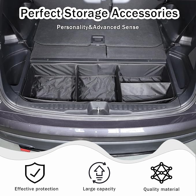 Trunk Organizer Compatible with Honda Pilot 2016-2022, Portable Foldable Large Capacity Cargo Storage Box with 4 Compartments, Oxford Cloth Material
