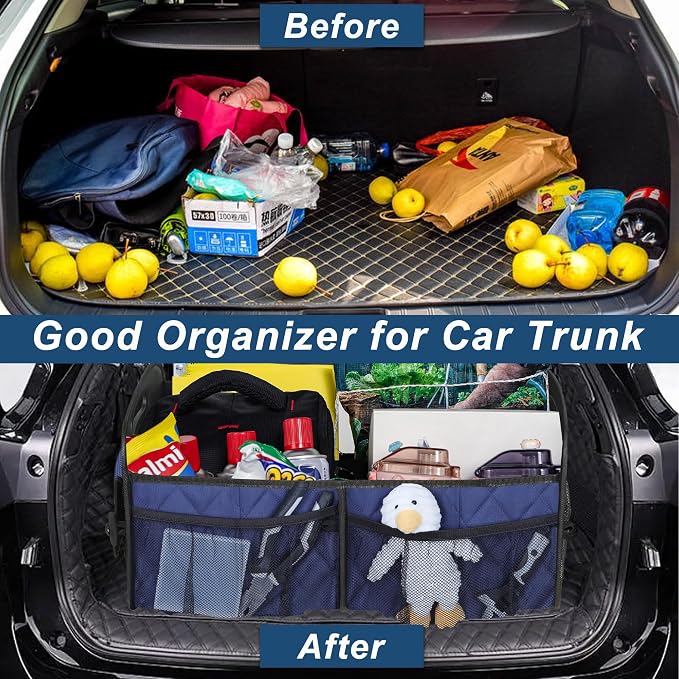 Deosk Car Trunk Organizer for SUV, Car Organizers and Storage with Reinforced Handles, Car Accessories for Women/Men 70L Waterproof Polyester Trunk Organizer(Large, Navy Blue)