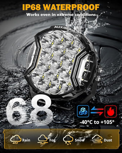 Auxbeam V-Ultra Series 7 Inch LED Pod Lights, 226W 26800LM Side Shooter Offroad Round Pods with Amber DRL& Black Cover, 270° Ultra-Wide Spotlights Universal Dual Color Light for Jeep ATV UTV, Pair