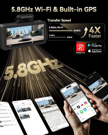 REDTIGER F77 4K+4K Dash Cam Front and Rear, Dual STARVIS 2 IMX678 HDR, Built-in 128GB eMMC, Voice Control Dash Camera for Cars with 5.8GHz WiFi, 4'' Touch Screen, GPS, Night Vision, 24H Parking Mode
