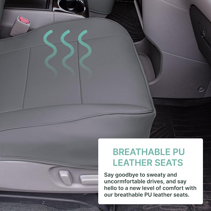 FH Group Custom Fit Car Seat Covers Specifically Made for 2011-2020 Toyota Sienna 7 Passenger, Car Seat Cover Front Set, Automotive Seat Covers in Solid Gray Faux Leather, Waterproof and Washable