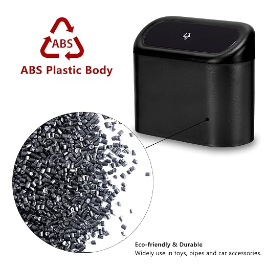 Ginsco 2 Pack Mini Car Trash Can with Lid, Small Car Garbage Can, Cute Leakproof ABS Trash Bin, Cars Accessories for Interior, Garbage Bin for Car, Home, Office with 120pcs Trash Bags Black