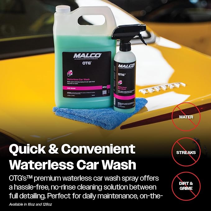Malco OTG Waterless Car Wash (16 Oz.) - 100% Waterless Car Wash Spray/No Water or Bucket Needed/Safe and Effective Cleaning Solution for Cars/Great for On The Go or Regular Use (199416)