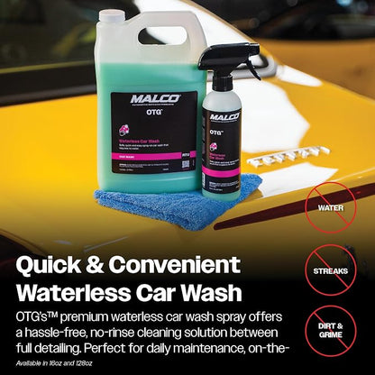 Malco OTG Waterless Car Wash (16 Oz.) - 100% Waterless Car Wash Spray/No Water or Bucket Needed/Safe and Effective Cleaning Solution for Cars/Great for On The Go or Regular Use (199416)