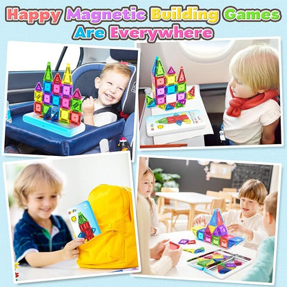 Magnetic Tiles Mini Travel Toddler Set, Magnetic Blocks Building Kids Toys & Games, Montessori Preschool Classroom Must Haves Educational Learning Sensory Toys for 3+ Year Old Boys Girls Birthday Gift