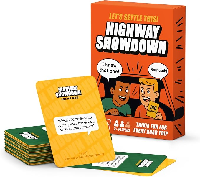 WELL BALANCED Highway Showdown – Fun & Competitive Trivia Car Game for Adults & Teens, Road Trip Travel Essentials