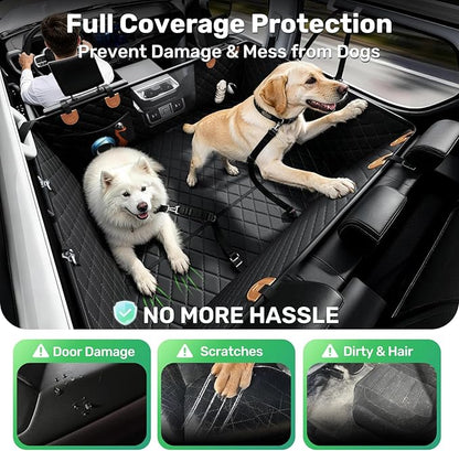 Zanch Heavy-Duty Dog Car Seat Cover, Flat Solid Back Seat Extender for Multi Large Dogs, Hard Bottom Supports 450 lb, Waterproof Scratchproof Hammock Protector, Standard for Cars, SUV, Trucks, Matte