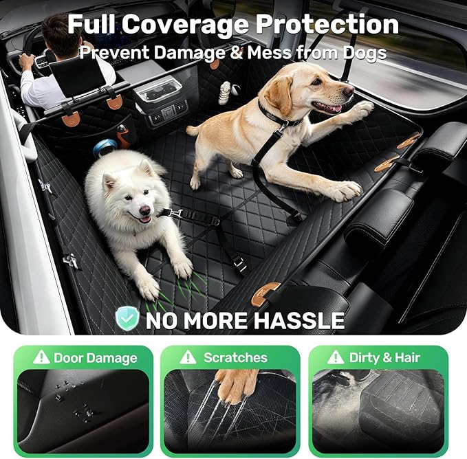 Zanch Heavy-Duty Dog Truck Seat Cover, Flat Solid Back Seat Extender for Multi Large Dogs, Hard Bottom Supports 450 lb, Waterproof Hammock Protector, XL for Full-Size Crew Cab Trucks & SUVs, Matte Blk