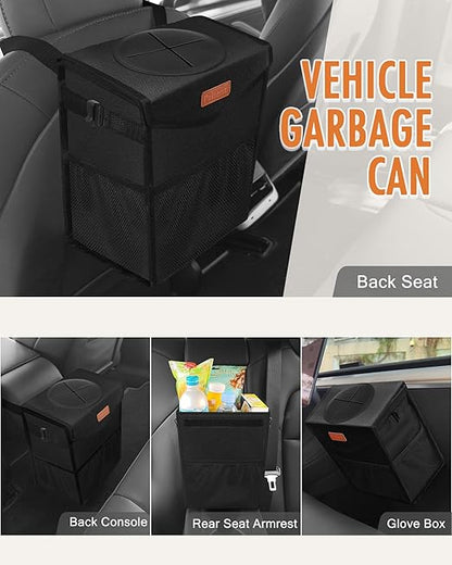 Pritent Car Trash Can with Lid, Cute Leakproof Car Trash Garbage Bag Hanging Vehicle Trash Bin Small Portable Automotive Garbage Cans Organizer for Back/Front Seat(4 Gallons,Black)