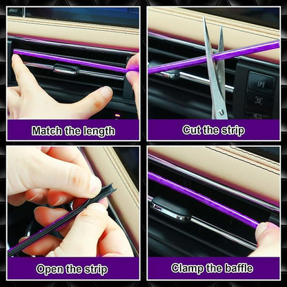 Frienda 25 Pack Universal Car Vent Trim Strips and Cup Mats Set 20 Pcs 16 Feet Air Conditioner Outlet Decor with Installation Tool 4 Pcs Non Slip Cup Holders Mats DIY Trim Accessories(Purple)