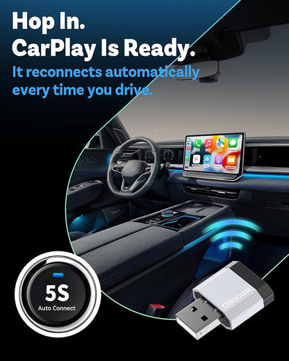 Ottocast Mini Nova (2026 Version) Wireless CarPlay Adapter, Plug & Play Dongle for iPhone & Android, 5s Auto Connect, Aluminum Alloy Shell, Better Heat Dissipation,Low-Latency,Steering-Wheel Ready