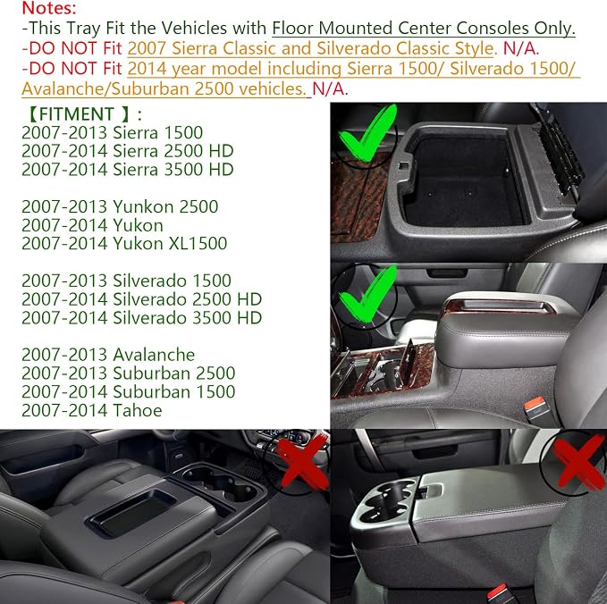 EDBETOS Center Console Organizer Tray Compatible with GMC Sierra 1500 Chevy Silverado Suburban 2500 Avalanche 07-13 Accessory 07-14 Sierra 2500 3500 Yukon Silverado 2500 3500 Suburban 1500 Tahoe, Red