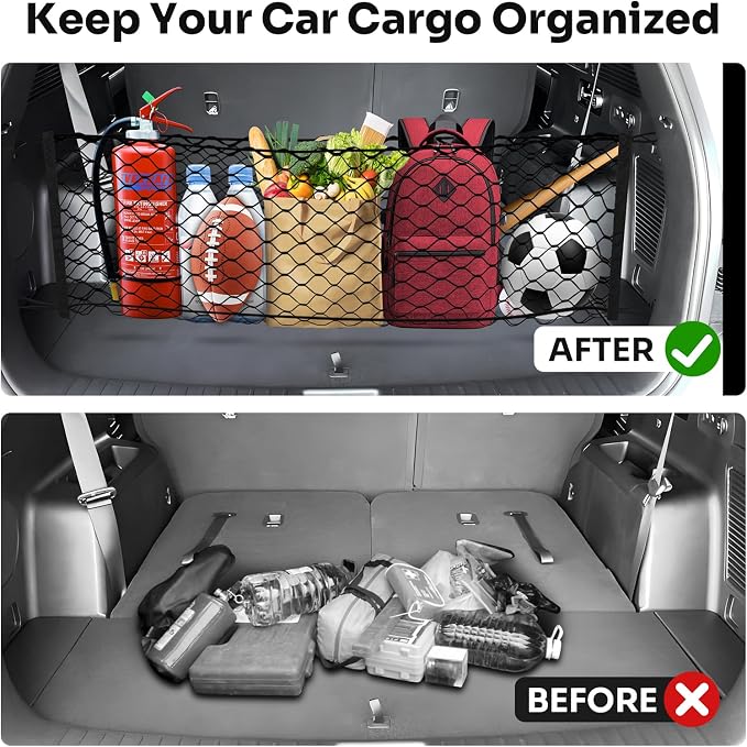 Canvcle Trunk Cargo Net for 2021-2025 2026 Kia Sorento Accessories Envelope Style Mesh Trunk Net Organizer and Storage Stretchable Adjustable Elastic Nylon Rear Cargo Netting with Hooks