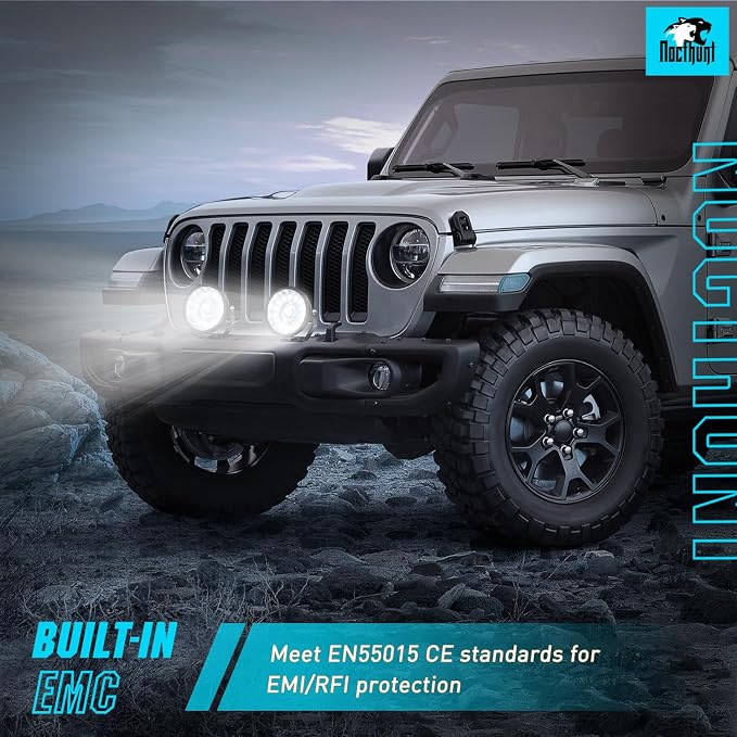 Nilight 7 Inch LED Offroad Driving Lights with DRL 2 PCS 100 W Round Hyper Spot Beam Offroad Light w/ 12 AWG DT Connector Wiring Harness Kit for Jeep Truck ATV UTV SUV