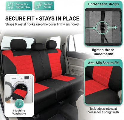 FH Group Automotive Car Seat Covers Rear Set Premium 3D Air Mesh Seat Covers, Airbag Compatible and Split Bench Cover Universal Fit Interior Accessories for Cars Trucks and SUVs - Red
