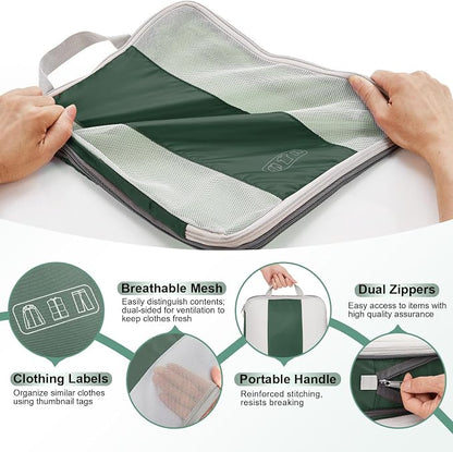 OlarHike 10-Pack Compression Packing Cubes for Travel Essentials,Compressible Expandable Packing Cubes for Suitcase,Luggage Garment Bags for Travel,Handy Helper for Organizing Clothes(Dark Green)