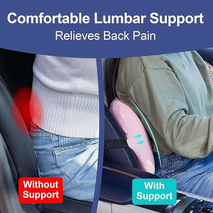 BYMECOST Lumbar Support Pillow for Car, Memory Foam Car Seat Back Support Pillow for Driving, Back Cushion with Strap for Pain Relief, Ergonomic Back Cushion for Office Chair, Wheelchair (Pink)