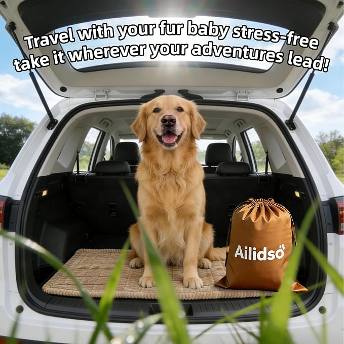Dog Car Seat Cover, Pet Couch Covers for Car and Sofa, Non-Slip Backseat Pet Bed Mat, Machine Washable, Soft Plush Travel Seat Protector with Portable Storage Bag (Brown,23.6''×82'')