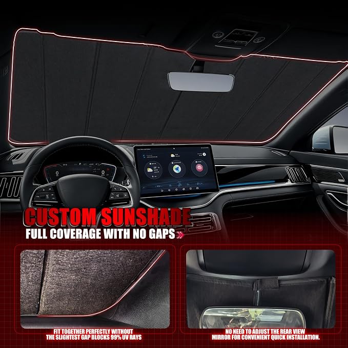 Windshield Sun Shade for Ford Bronco 2021-2026, Front Window Visor Accessories, Folding Design Blocks Heat & UV Rays Maintain Cool Interior and Save Space