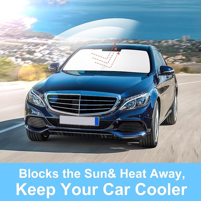 TINGLU Sun Shade for Mercedes Benz C Class W205 C250 C300 C400 2015-2021 Accessories Windshield Sun Shade Window Shade UV Rays Protection Sun Visor Cover with Steering Wheel Sunshade Storage Bag