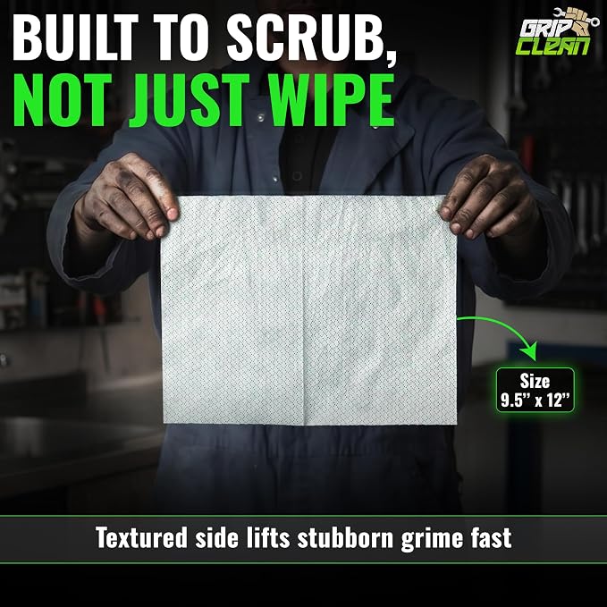 Grip Clean Heavy Duty Hand & Tool Cleaning Wipes – Waterless Hand Cleaner for Mechanics, Garage & Shop Use – Dual-Sided Grease, Oil & Paint Remover Wipes with Citrus Scent - 72ct