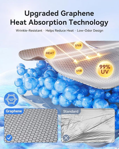 helloleiboo Windshield Sun Shade for Honda Civic 2022-2026 Graphene Honeycomb Heat Shield with UV Protection Foldable Custom Fit Front Window Sunshade Silver 56" x 28"