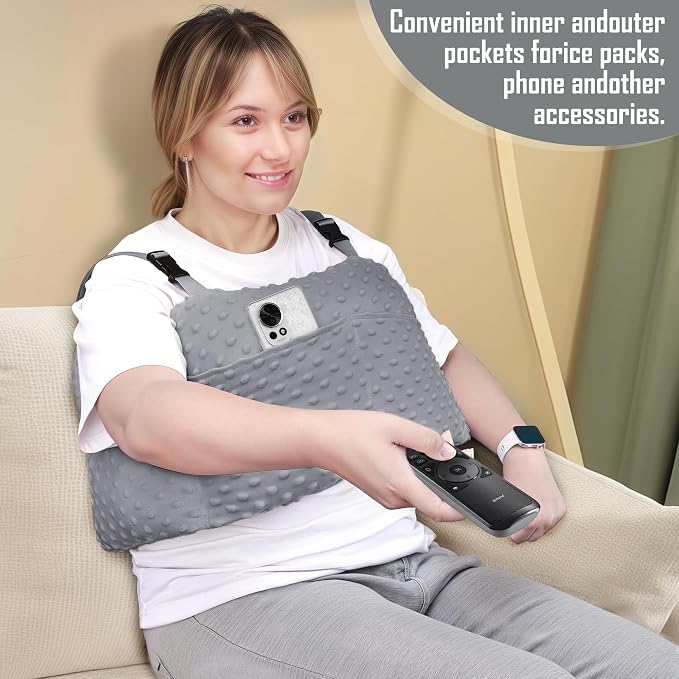 Post-Surgery Mastectomy Heart Chest Pillow with Pockets, Grey Comfort
