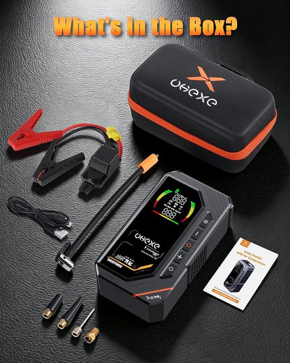 5000A Jump Starter with 160PSI Air Compressor, 88.8Wh Portable Tire Inflator, LED Display for 10.0L Gas and 9.0L Diesel, 12V Portable Jump Box with LED Light (Black)