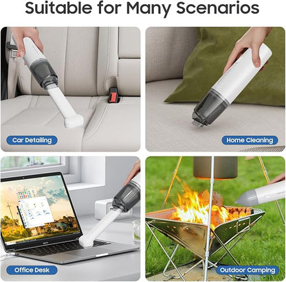 Handheld Vacuum Cordless, Car Vacuum Portable with 2 Suction Modes, Blow & Suction 2-in-1, Mini Vacuum Cleaner Rechargeable for Car, Home, Pet Hair, Office, Desk, Keyboards (White)