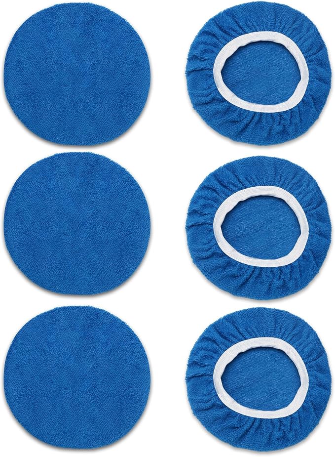 6 PCS Car Buffing Pads for 7-8 Inch Orbital Polisher, Microfiber Polishing Pad Buffer Polisher Bonnets, 7-8 Inch Polishing Pads Cover Waxing Pads for Car Detailing (Blue)