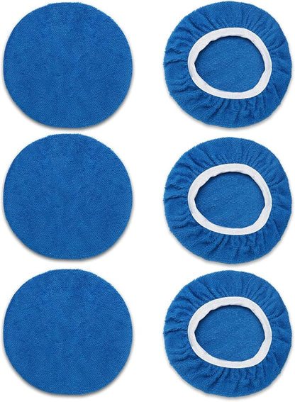 6 PCS Car Buffing Pads for 7-8 Inch Orbital Polisher, Microfiber Polishing Pad Buffer Polisher Bonnets, 7-8 Inch Polishing Pads Cover Waxing Pads for Car Detailing (Blue)