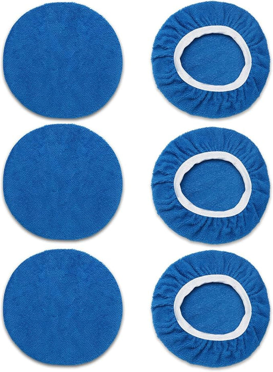 6 PCS Car Buffing Pads for 7-8 Inch Orbital Polisher, Microfiber Polishing Pad Buffer Polisher Bonnets, 7-8 Inch Polishing Pads Cover Waxing Pads for Car Detailing (Blue)