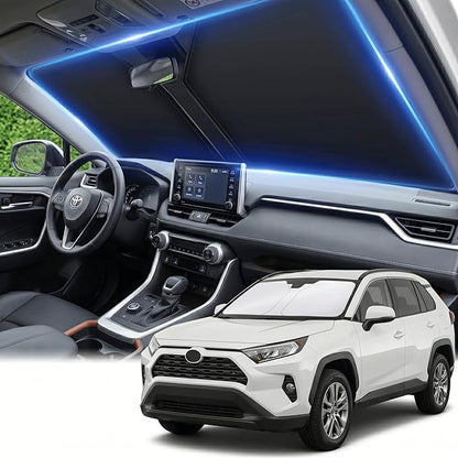 for 2019-2024 2025 2026 Toyota RAV4 Windshield Sun Shade, Front Window Shade Custom Fit RAV4 LE, XLE, Premium, XSE, Limited, SE, TRD Off-Road Sun Visor Foldable Sunshade Blocks UV Rays Car Accessories