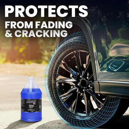 LANE'S Super Blue Tire Dressing Spray | High-Gloss Car Tire Shine Spray | No Sling, No Run, Long Lasting | Protects from Cracks & UV Rays | Non-Greasy Automotive Dressing & Cleaner | 1 Gallon