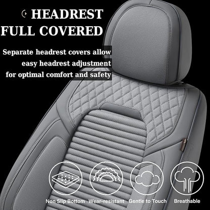 Coverado Car Seat Covers Full Set, Leather Seat Covers for Cars, Automotive Seat Cover Car Accessories Universal Fit for Most Cars SUV Trucks(Gray)