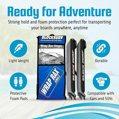 BLOCKSURF Surfboard Roof Rack for Car | Universal Soft Roof Rack for Cars & SUVs | Holds 2-3 Surfboards | Heavy-Duty Straps & Buckles for Highway Speeds | Easy Install & Removal