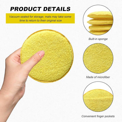 8PCS Microfiber Wax Applicator Pads, 5 Inch Round Car Wash Sponge Cleaning Tools with Finger Pocket, Scratch-Free Ultra-Soft Foam Bulk for Fine Polishing Detailing Waxing (Yellow)