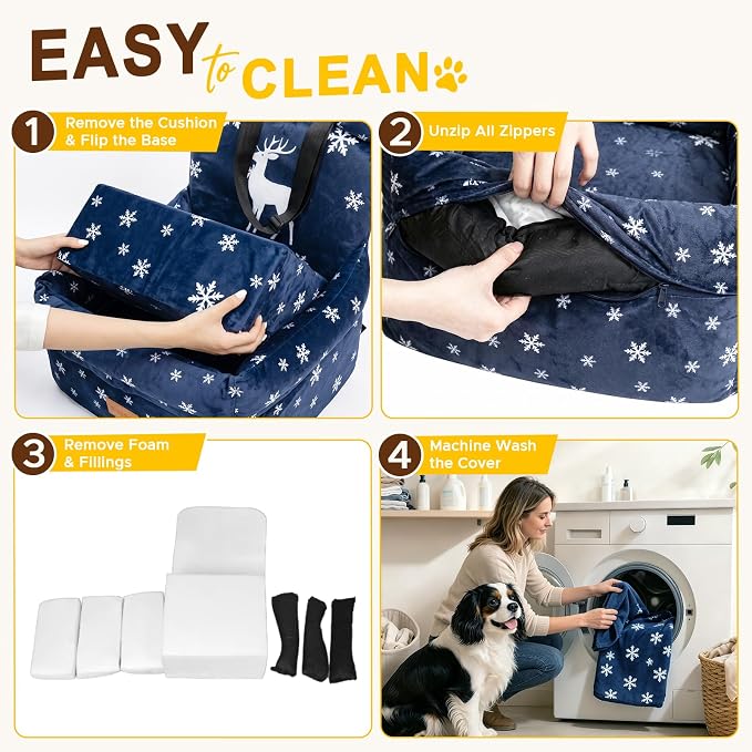 Dog Booster Car Seats for S/M Dogs Up to 35lbs,Pet Car Seat/Travel Bed with Washable&Removable Cover,Storage Pockets,Dog Safety Belt and Elevated Cushion Fits in Front/Back Seat