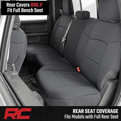 Rough Country Neoprene Seat Covers for Dodge Ram (2019-2024) - UV & Water Resistant, Foam Padded Truck Seat Covers - Full Set, Black, Front & Rear