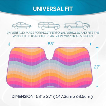BDK Retro Wave Automotive Windshield Sunshades Accordion Folding Style - Windshield Sun Shade Auto Shade for Cars Trucks SUVs Vans Sun Visor Protector to Block UV Rays - Keeps Vehicle Cool 58' x 27'