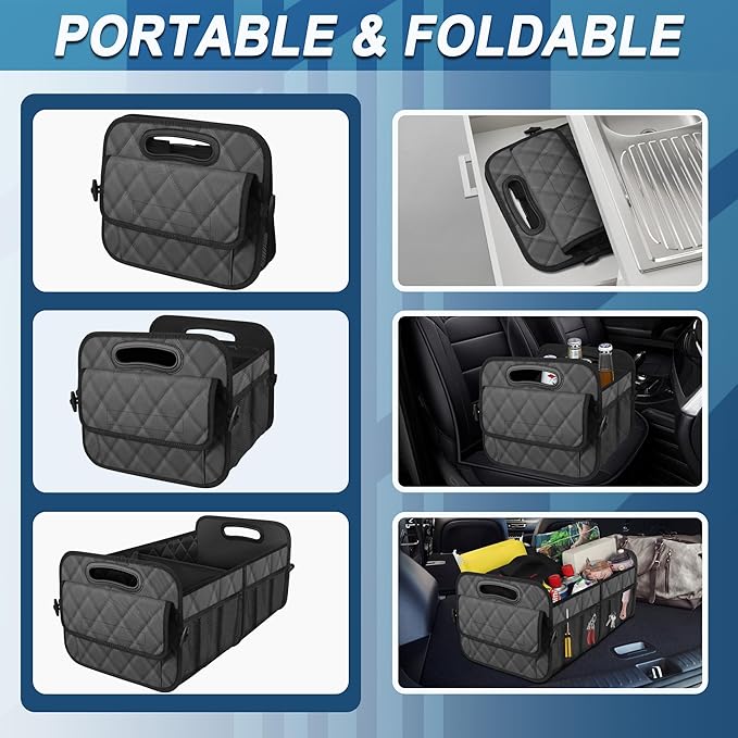 Deosk Trunk Organziers and Storage with Reinforced Handles,Car Accessories for Women/Men 50L Waterproof Polyester Trunk Organzier for Car/SUV/Minivan/Truck(Medium,Charcoal)
