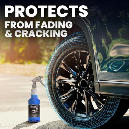LANE'S Super Blue Tire Dressing Spray | High-Gloss Car Tire Shine Spray | No Sling, No Run, Long Lasting | Protects from Cracks & UV Rays | Non-Greasy Automotive Dressing & Cleaner | 32oz