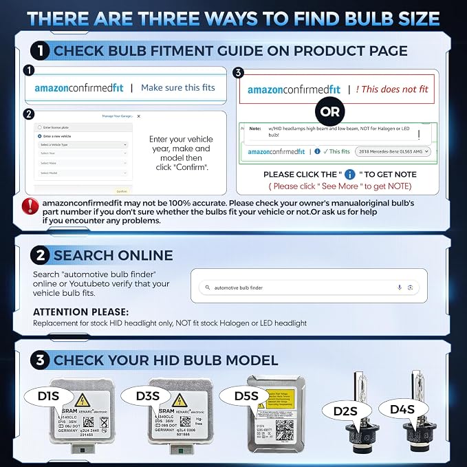D5S HID Bulbs, 35W Super Brighter HID Headlight Bulb 6000K Cool White High Low Beam Xenon Replacement Light w/Integrated Ballast - Pack of 2