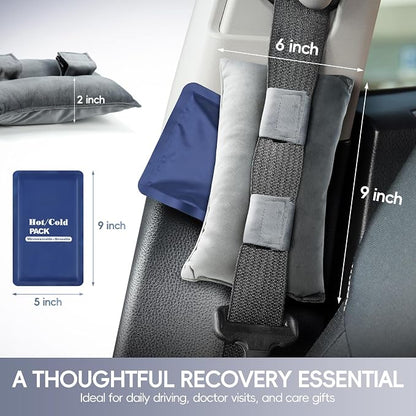 Post Surgery Seat Belt Pillow with Ice Pack, Seatbelt Cushion for Mastectomy, Heart Surgery, C-Section & Hysterectomy Recovery, Chemo Port Protector, Seatbelt Pad with Pocket (Grey)