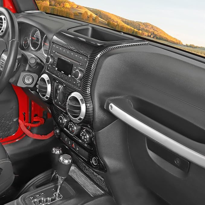RT-TCZ for Jeep JK Black Carbon Fiber Dash Accents Radio A/C Controls Cover Trim for Jeep Wrangler JK JKU 2011-2017 ABS Interior Accessories 2pcs