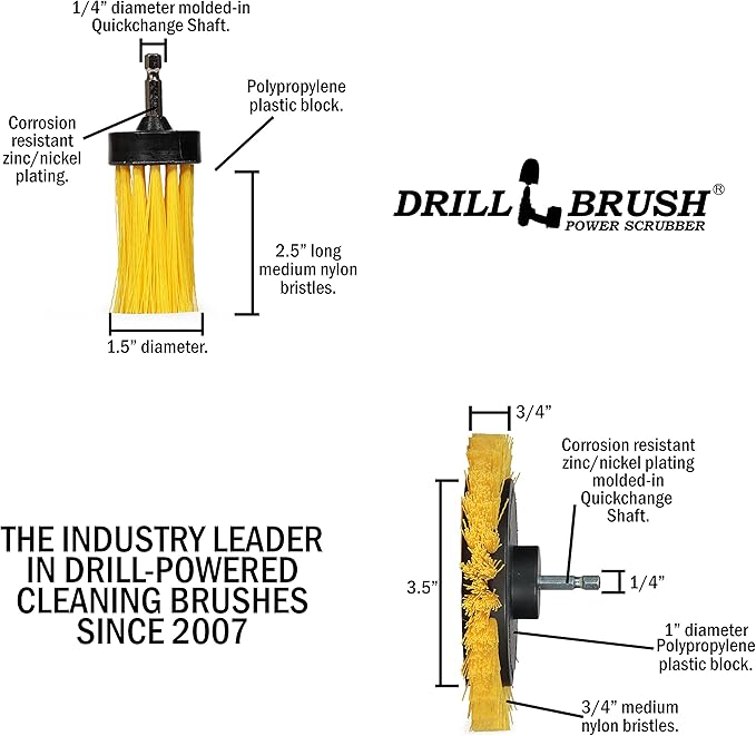 Tile and Grout Cleaning Drill Brush Set - 3 pack Drill Brush Power Scrubber Cleaning Brush Yellow Medium Stiffness - Shower Floor Scrub Brush for Drill - Bathroom Scrub Brush for Drill - Crevice Brush