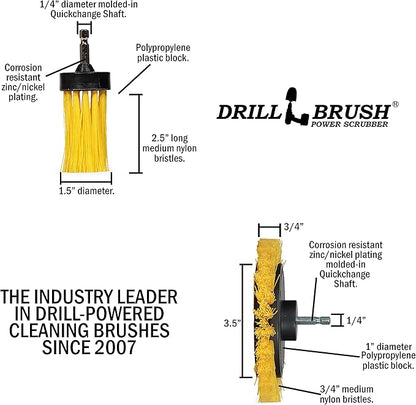 Tile and Grout Cleaning Drill Brush Set - 3 pack Drill Brush Power Scrubber Cleaning Brush Yellow Medium Stiffness - Shower Floor Scrub Brush for Drill - Bathroom Scrub Brush for Drill - Crevice Brush