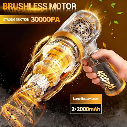 Cozylady Cordless Car Vacuum Cleaner, 30000PA Brushless Handheld Vacuum, 6-in-1 Rechargeable & Portable Handheld Vacuum Cleaner for Auto Interior, Pet Hair, Home, Office, Kitchen